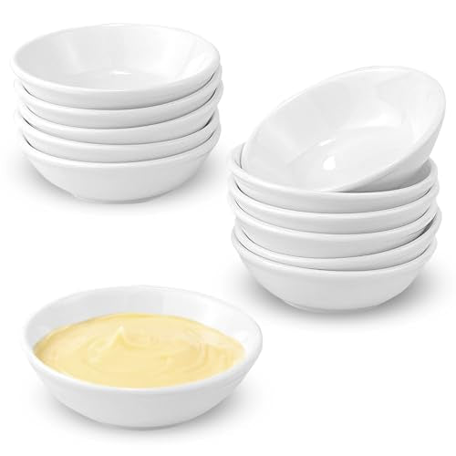 Guyuyii 12 Pack Soy Sauce Bowls – Small Ceramic Dipping Bowls for Soy, Condiments, Snacks, Pet Feeding – Stackable and Microwave Safe for Kitchen,