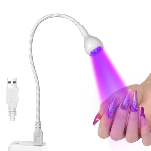 AORAEM UV LED Nail Lamp, 3W Portable Duck Neck UV Nail Lamps Dryer Gel Polish Curing Light with White Gooseneck for Gel Nails Tips USB Plug Play Nails