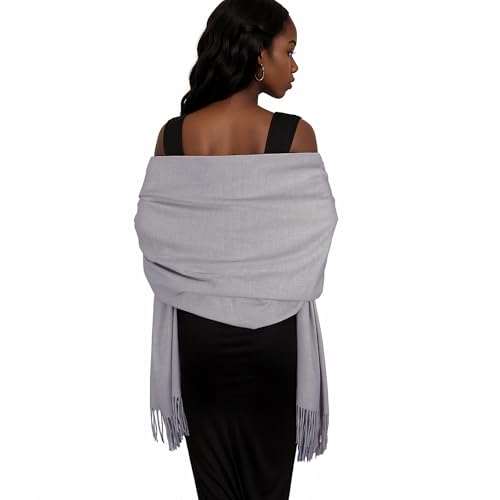 Womens Winter Scarf Pashmina Shawls and Wraps for Evening Dresses Warm Blanket Scarf for Wedding Light Grey