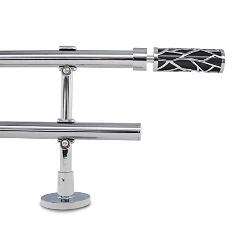 Gcurtain Adjustable Double Curtain Pole, 70-120cm, 3-4 Inch Diameter, Wall Mount, Black Branch Finials