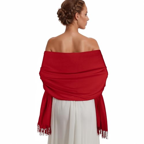 Pashmina Shawl Wraps for Women Large Winter Scarf Soft Shawls and Wraps for Evening Dresses Shawl for Wedding Red