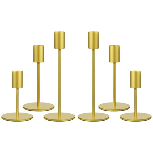 FSyueyun Gold Candle Holder Taper Candle Holders, Set of 6 Candle Stick Holders Decor for Mantel Table Centerpiece, Used for Wedding, Dinning, Housewa
