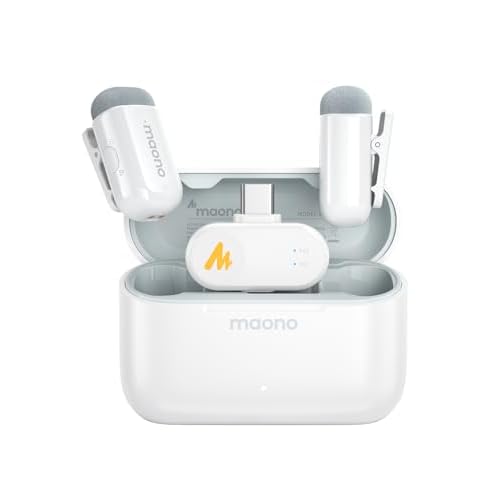MAONO Wave T1 Mini Wireless Lavalier Microphone for iPhone 16 15 Android Tablet with USB-C Plug, Noise Cancellation, AI Voice Filter, 30H Used with Ch