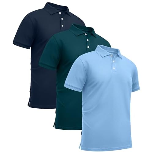 ZITY 3 Pack Mens Polo Shirts Short Sleeve Sports Moisture-Wicking Golf Shirt Business Causal Summer Tops Navy+moonblue+dark Teal Blue XX-Large