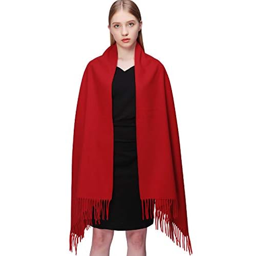 RIIQIICHY 100% Wool Scarf Pashmina Shawls and Wraps for Women Cashmere Warm Winter More Thicker Soft Scarves Red