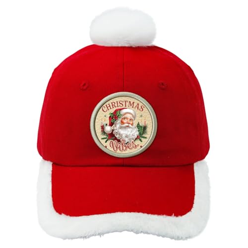 Printed PU Leather Christmas Baseball Hat Christmas – Rectangular Leather Holiday Cap Christmas Vibes Santa