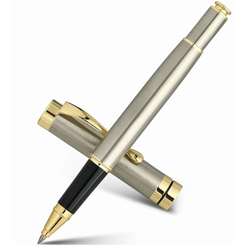 BEILUNER Ballpoint Pens, Stunning Silver Chrome Metal Pen with Golden Trim, Best Ball Pen Gift Set for Men & Women, Professional, Executive, Office, N