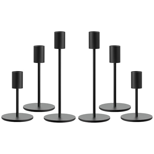 FSyueyun Black Candle Holder Taper Candle Holders, Set of 6 Candle Stick Holders Decor for Mantel Table Centerpiece, Used for Wedding, Dinning, Housew