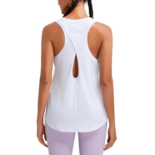 RUNNING GIRL Racerback Running Yoga Athletic Tank Tops for Women, Sleeveless Workout Tank Tops Woman Tennis Shirts White XX-Large