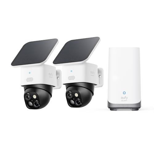 eufy Security SoloCam S340 2-Cam Kit (HomeBase S380), Solar Security Camera, Wireless Outdoor Camera, 360° Pan and Tilt Surveillance, No Blind Spots,