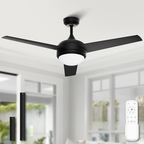 Luna 52" Ceiling Fan with LED Light Remote Control, Semi Flush Mount Low Profile Ceiling Fan Fixture, 3 Wood Blades, 6-Speed, Timer, 3 CCT, for Bedroo