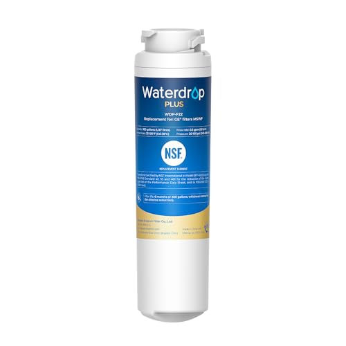 Waterdrop Plus MSWF Refrigerator Water Filter, 𝐑𝐞𝐝𝐮𝐜𝐢𝐧𝐠 𝐏𝐅𝐀𝐒 and lead, Replacement for GE® MSWF, 101820A, 101821B