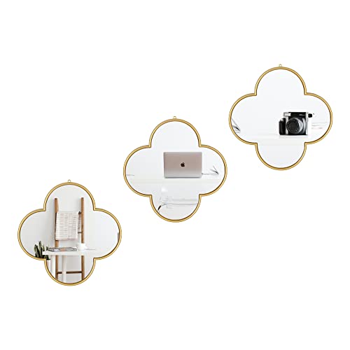 DECANIT Gold Mirrors for Wall Decoration Clover Mirrors for Living Room Decor & Home Decor, Pack of 3 Gold Clover