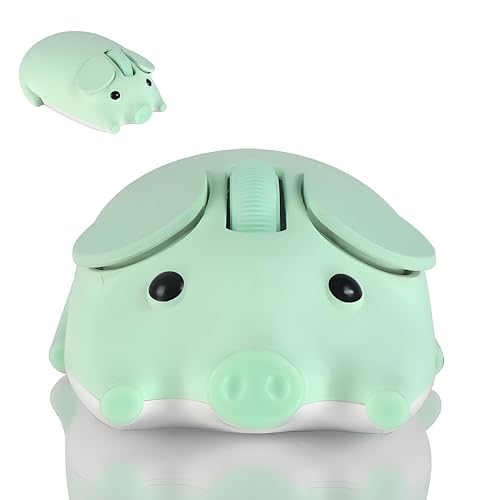 Cute Pig Design Wireless Mouse - Dual Mode Bluetooth & USB, Silent Operation, Ergonomic, Ideal for Laptops & PCs, for Animal Lovers and Family (Green)