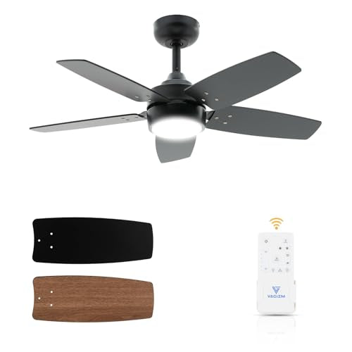 Ceiling Fan 36'' for Small Room: Matte Black Modern Fans with Light Remote Control - Reversible Quiet DC Motor Dimmable with 6 Speeds for Bedroom Offi