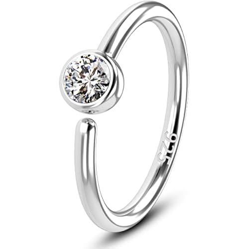 OUFER 925 Sterling Silver Nose Rings Hoops, Clear CZ Nose Rings, Seamless Continuous Open Nose Hoops, Nose Piercing Jewelry for Women Men