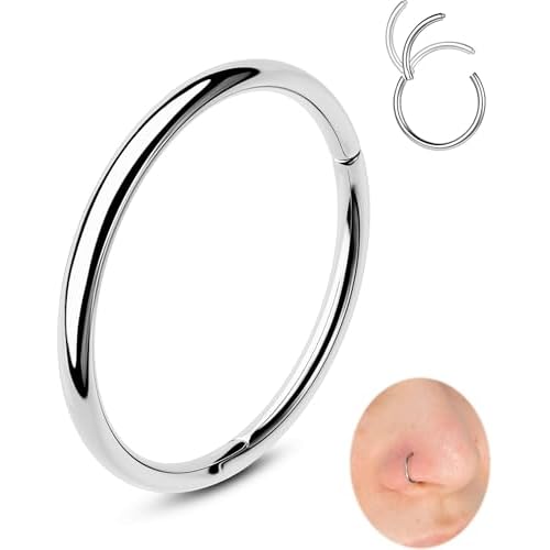 OUFER 20G-16g Nose Rings Hoops, 316L Surgical Steel Hinged Segment Nose rings for Women Men, Septum Lip Rings, Cartilage Helix Daith Tragus Rook Conch