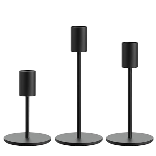 FSyueyun Black Candle Holder Taper Candle Holders, Set of 3 Candle Stick Holders Decor for Mantel Table Centerpiece, Used for Wedding, Dinning, Housew