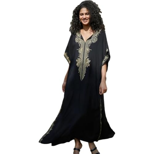 Women's Embroidery Swimsuit Cover Ups Beach Cover Up Caftan Plus Size Vneck Rainbow Ethnic Print Kaftan Batwing One Size L23168-0