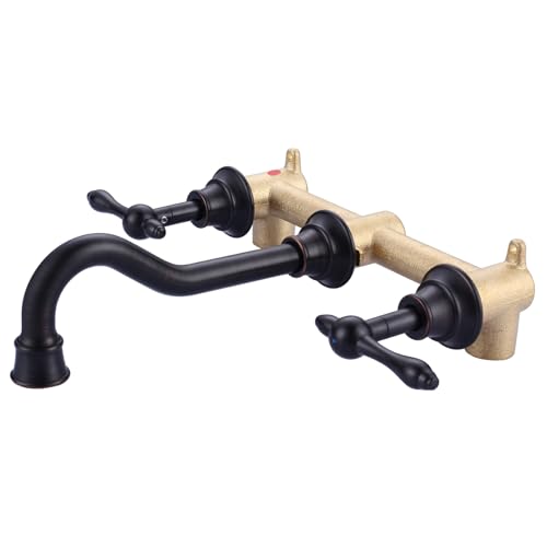 Bronze Bathroom Faucet Wall Mount: WOWOW 2 Handle Bathroom Sink Faucet 3 Hole Installation Lavatory Faucet with Rough in Valve Included(Oil Rubbed Bro
