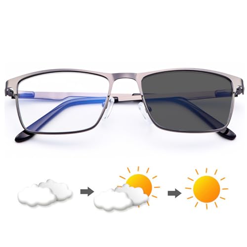YIMI Mens Blue Light Glasses Men Computer Gaming BlueLight Blocking Glasses Metal Anti Eyestrain Clear Lens Eye Protection Photochromic-Dual Purpose