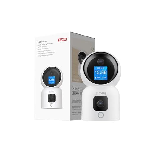 ZOSI Cámara Vigilancia WiFi Interior con Doble Lente y 1,44'' Monitor, 2,4G-5G WiFi, 3MP Lente Pan y Tilt + 3MP Lente Fija, Seguimiento de Persona, V