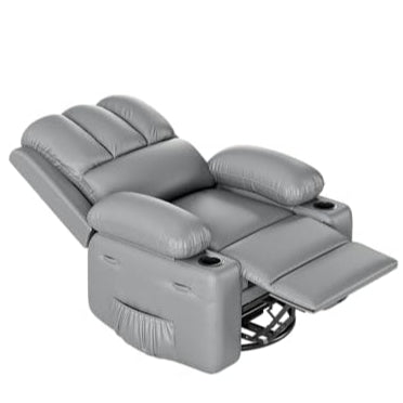 Garvee Leather Recliner Chair, Manual Rocking Recliner w-Comfortable Arms and Cup Holders for Living Room CF8011 - Gray, Medium