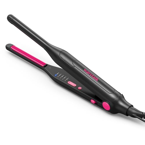Wavytalk Small Flat Iron for Short Hair-Pixie Cut-Bangs-Edges, 3-10" Pencil Flat Iron, Mini Hair Straightener with Anti-Pinch Design, Dual Voltage, Ho