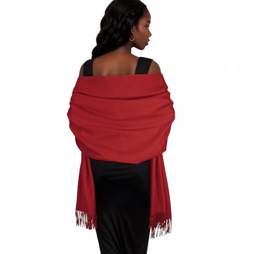 Womens Winter Scarf Pashmina Shawls and Wraps for Evening Dresses Warm Blanket Scarf for Wedding Red