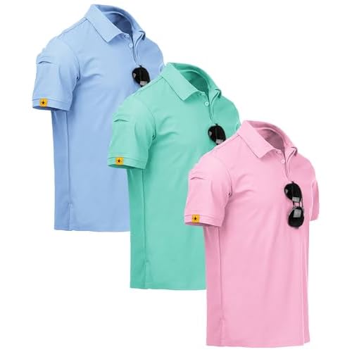 ZITY 3 Pack Mens Polo Shirt Short Sleeve Sports Performance Business Casual Golf Shirts for Men Collared Tactical T-Shirts Medium Moonblue Turquoisebl