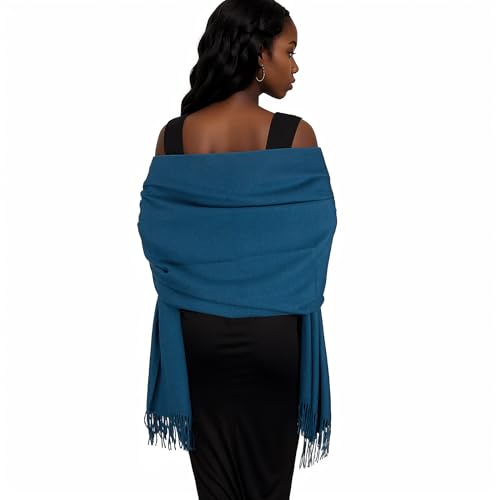 Womens Winter Scarf Pashmina Shawls and Wraps for Evening Dresses Warm Blanket Scarf for Wedding Dark Blue