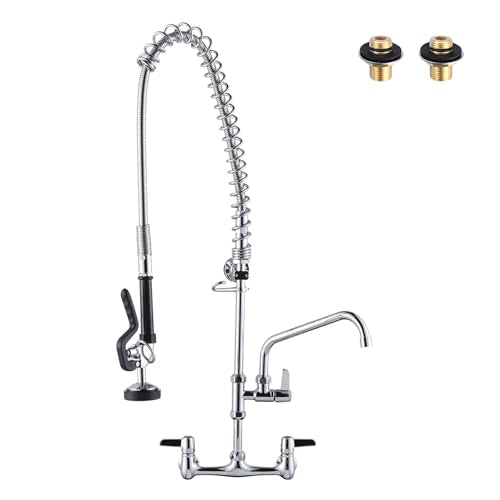 Commercial Kitchen Sink Faucet with Sprayer: ARCORA 36" Height Commercial Kitchen Faucet Wall Mount 8'' Center with 10" Add-on Swing Faucet Chrome 36