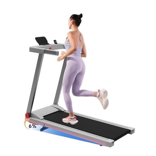 DeerRun Treadmills for Home with Incline and Handles, 3.0 HP Foldable Treadmill for Small Spaces, Folding Running Machine with Smart APP Grey Pink