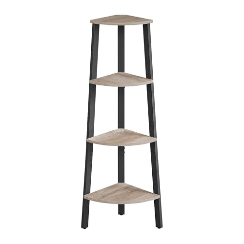 VASAGLE Corner Shelf Stand, 4-Tier Corner Bookshelf, Industrial Ladder Shelf, Plant Stand for Living Room, Office, Kitchen, Greige and Black ULLS034M0