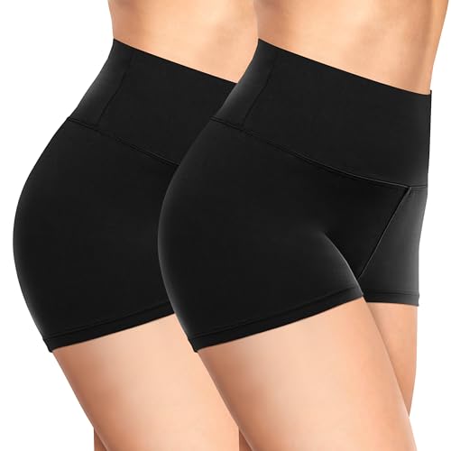 TNNZEET Biker Shorts Women - 8"-5"-3" High Waisted Tummy Control Workout Gym Spandex Booty Yoga Volleyball Shorts 3 IN XX-Large A-black*2