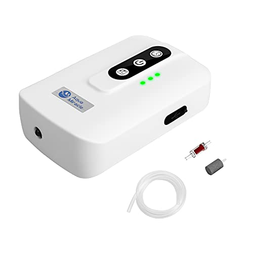 AquaMiracle Lithium Battery Powered Portable Aquarium Air Pump for Fish Tank, USB Rechargeable Aquarium Bubbler Aerator for Outdoor Fishing, Power Out