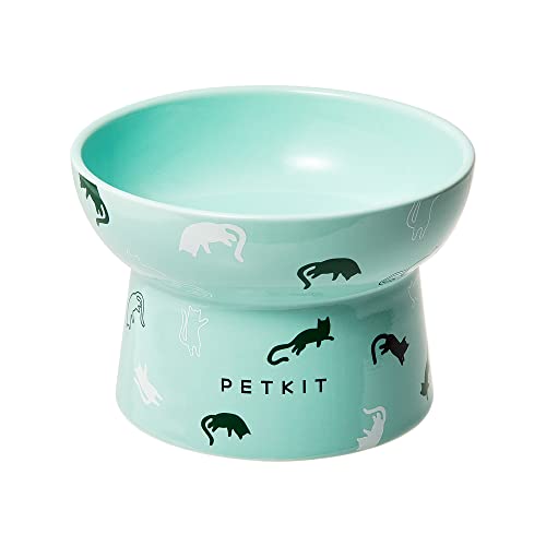 PETKIT Ceramic Raised Cat Bowls, Tilted Elevated Food Water Bowl fr Puppy Kitten, Stress Free, Backflow Prevention, Dishwasher and Microwave Safe, Lea