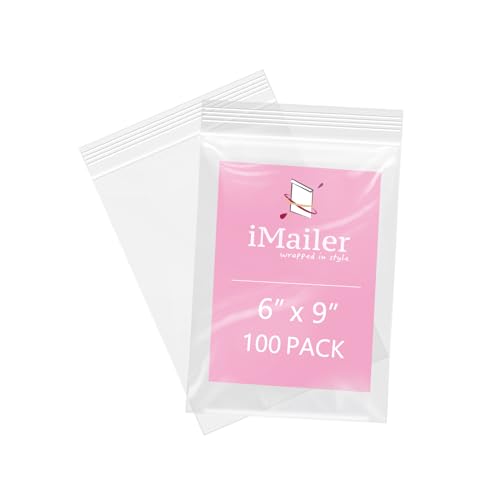 iMailer - 100 Pcs- 6" x 9" Plastic Zip Poly Bags- Clear Resealable Zip Bag for A7 A8 A9 Cards & Envelopes, Bakery, Cookies, Candies