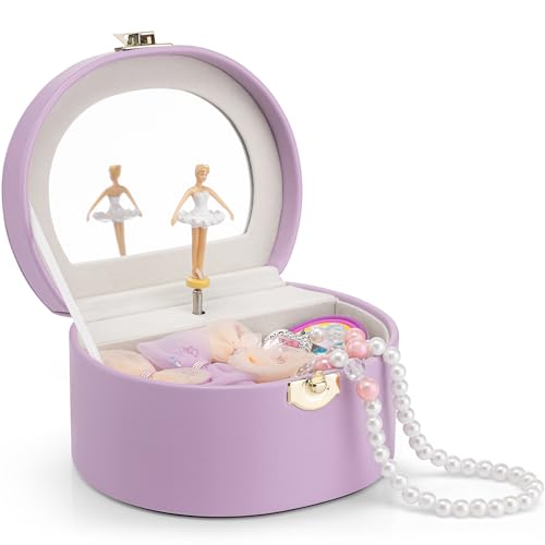 Vlando Bithday Gifts for Girl, Musical Jewelry Box for Girls, Small Kid Music Box with Ballerina for Party Bedroom Decor, Gifts for Girls Kids - Purpl