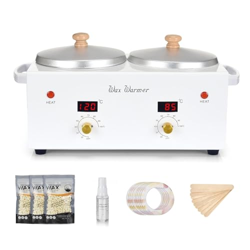 SUERBEATY Wax Pot for Hair Removal, Professional Double Waxing Pot with LED Digital Display, Salon & Home Waxing Kit for Women with Adjustable Temp, 3