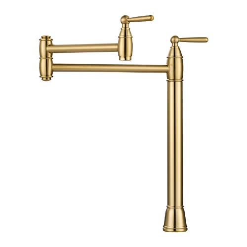 Deck Mounted Pot Filler, ARCORA Brushed Gold Pot Filler Faucet, Folding Faucet with Stretchable Double Joint Swing Arms, Solid Brass Pot Filler Vintag