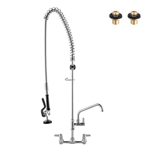 Commercial Kitchen Sink Faucet with Sprayer: ARCORA 47" Height Commercial Kitchen Faucet Wall Mount 8'' Center with 12" Add-on Swing Faucet Chrome 47