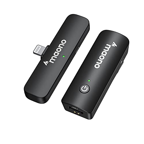 MAONO Wireless Lavalier Microphone for iPhone, 2.4GHz Wireless Lapel Mic with MFi Certified for iPad with One Key Noise Reduction Function for TikTok,