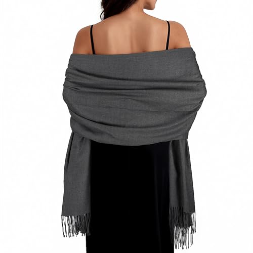 Women Winter Scarf Pashmina Shawls and Wraps for Evening Dresses Shawls for Women Wedding Dark Grey