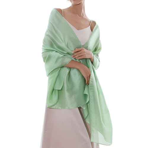 RIIQIICHY Women Shawls and Wraps for Evening Dresses Like Chiffon Silk Scarf Formal Silky Pashmina Shawls for Weddings Green-1