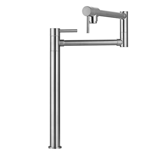 WOWOW Pot Filler Faucet Deck Mount Over Stove, Solid Brass Pot Filler Brushed Nickel Kitchen Folding Faucet with Stretchable Double Joint Swing Arm (M