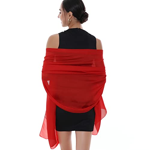 RIIQIICHY Shawls Wraps for Evening dresses Scarfs for Women Formal Shawl for Wedding Like Chiffon Shawl Red