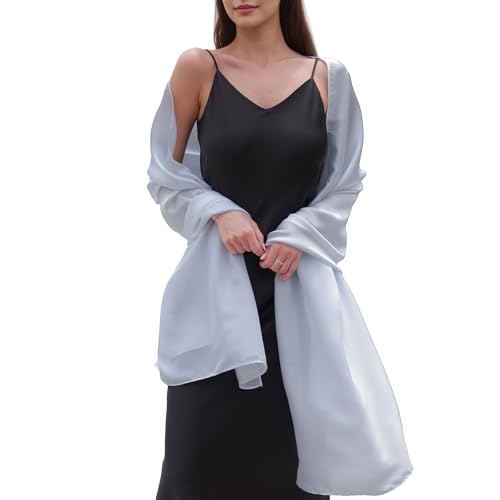 Womens Scarf Pashmina Shawls and Wraps for Evening Dresses Like Chiffon Silk Scarf for Bridal Weddings Grey