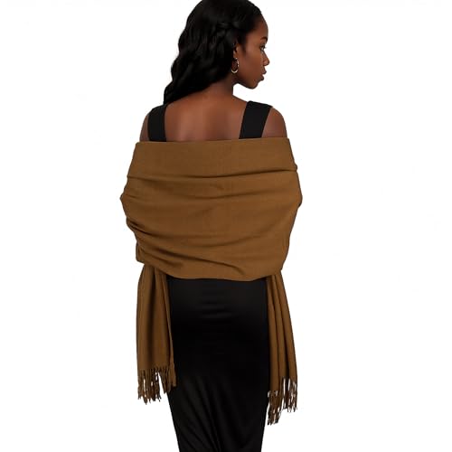 Womens Winter Scarf Pashmina Shawls and Wraps for Evening Dresses Warm Blanket Scarf for Wedding Brown