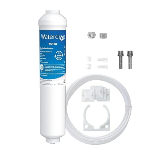 Waterdrop Inline Water Filter for Refrigerator and Ice Maker, NSF Certified High Capacity Drinking Water Filtration System with Direct Connect Fitting
